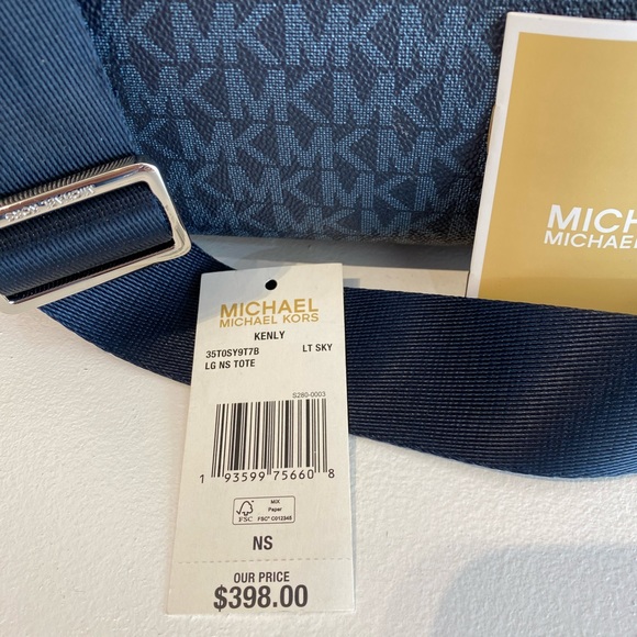Like-new MICHAEL KORS KENLY Large Graphic Logo Tote Satchel Shoulder Sky Blue - Picture 4 of 8